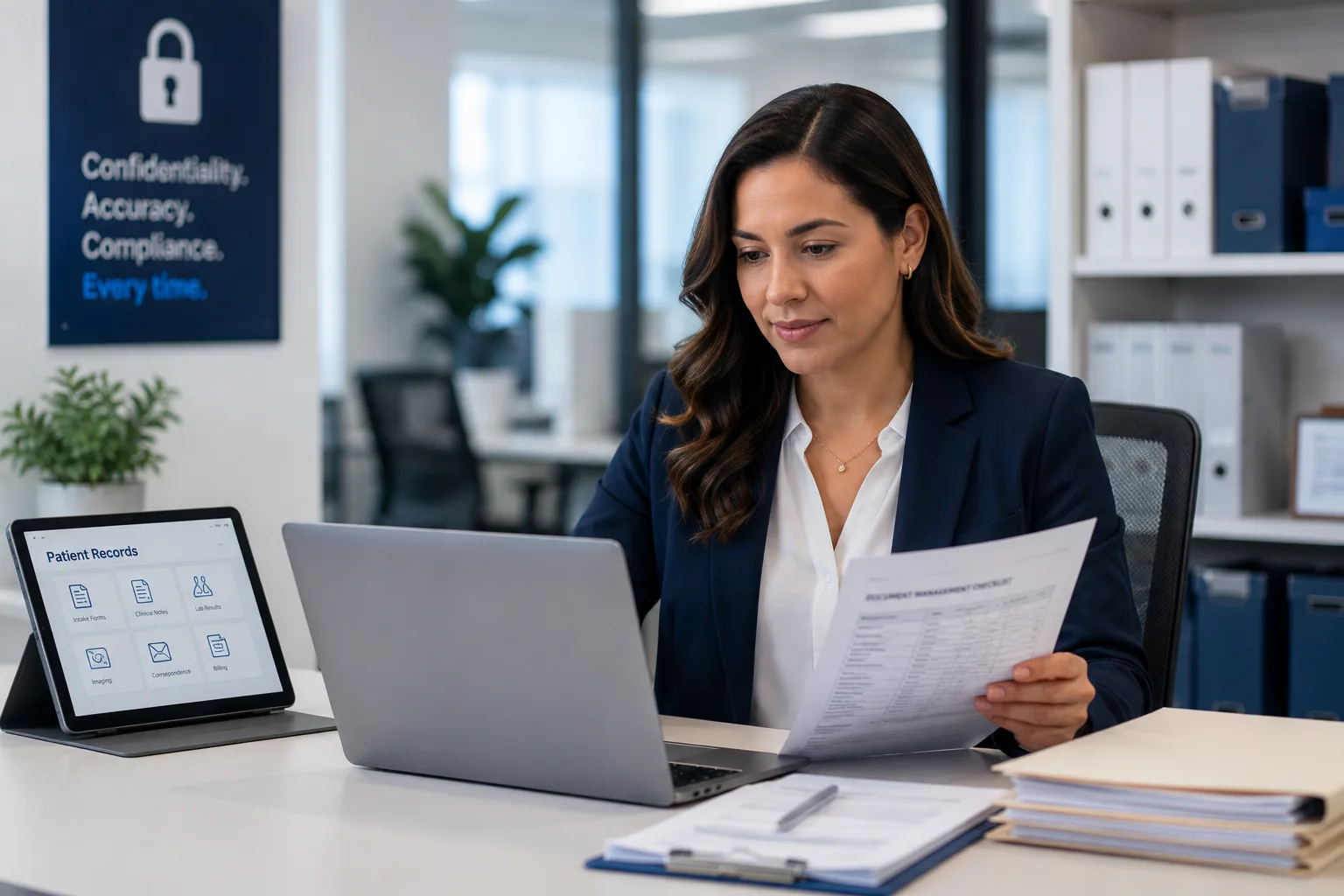 Healthcare professional reviewing diagnostic data on a screen